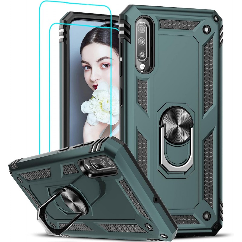 LeYi Coque pour Samsung Galaxy A50 / A50S / A30S avec [2 Pcs Verre Trempé] Anneau Support, Double Renforcée Défense Bumper TPU S