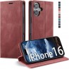 SineOrdo Coque pour iPhone 17 Étui Protection à Rabat, [Pochette de Portefeuille] Antichoc Clapet Housse en Cuir Case Rouge