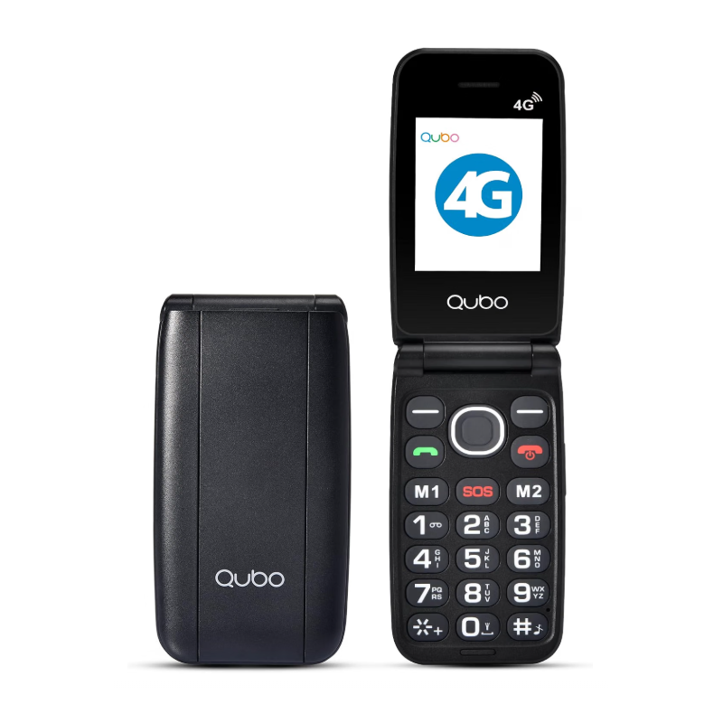 Qubo 4G Téléphone Senior à Clapet pour Personnes Âgées, Grandes Touches, Bouton SOS, Double SIM, Charge USB-C