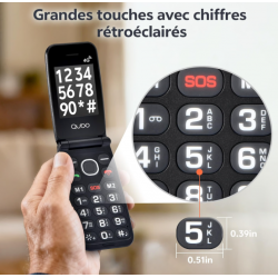 Qubo 4G Téléphone Senior à Clapet pour Personnes Âgées, Grandes Touches, Bouton SOS, Double SIM, Charge USB-C