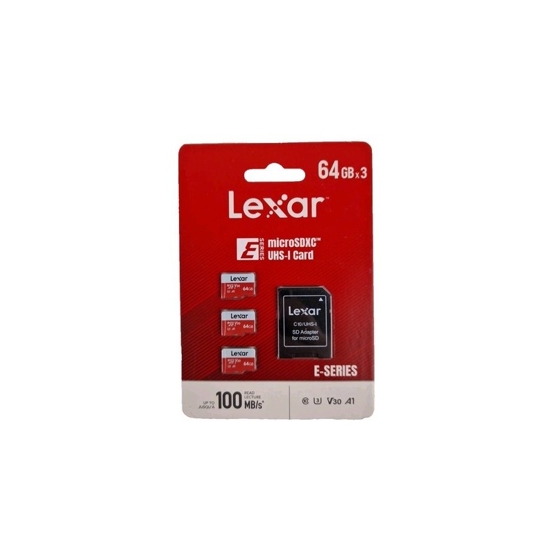 LEXAR 3x Cartes MicroSDXC 64Go jusqu'à 100 Mo/s A1 U3 C10 V30 avec Adaptateur SD
