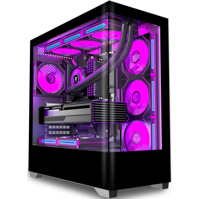 KEDIERS Boîtier PC ATX avec 7 Ventilateurs Préinstallés, Boîtier Ordinateur Moyen Tour avec Double Vitre Trempée Panoramique