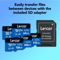 Carte microSDXC Lexar 128 Go 100 Mo/s A1 U3 V30 avec adaptateur SD