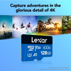 Carte microSDXC Lexar 128 Go 100 Mo/s A1 U3 V30 avec adaptateur SD