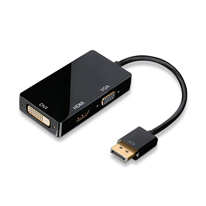 Full HD Adaptateur 3 en 1 DisplayPort vers VGA + HDMI + DVI