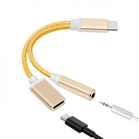Adaptateur USB Type C vers câble Audio Jack pour écouteurs + USB C